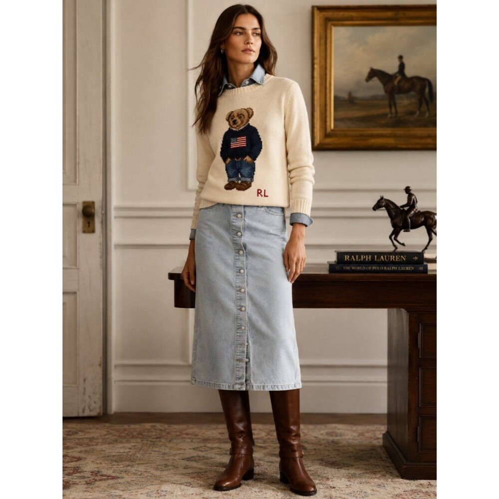 Piral Light Wash Button-Front Denim Midi Skirt Size S